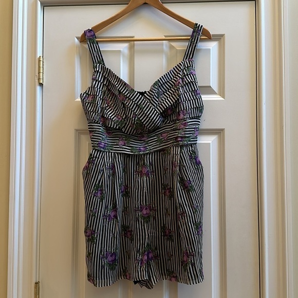 Anna Sui Silk Striped Floral Romper Sz12 - Picture 3 of 11
